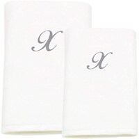 Picture of BYFT Bath & Hand Towel Set, 70x140cm, 50x80cm, White & Silver, Letter "X"
