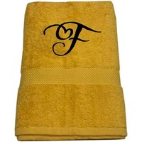 BYFT Embroidered Cotton Bath Towel, 70x140cm, Yellow, Black, Letter "F"