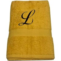 BYFT Embroidered Cotton Bath Towel, 70x140cm, Yellow, Black, Letter "L"