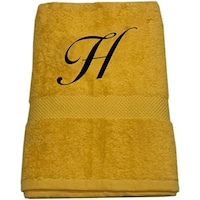 Picture of BYFT Embroidered Cotton Bath Towel, 70x140cm, Yellow, Black, Letter "H"
