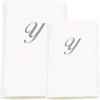 Picture of BYFT Bath & Hand Towel Set, 70x140cm, 50x80cm, White & Silver, Letter "Y"