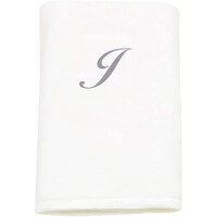 Picture of BYFT Cotton Bath Towel, 70x140cm, White, Silver, Letter "J"