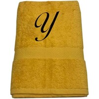 Picture of BYFT Embroidered Cotton Bath Towel, 70x140cm, Yellow, Black, Letter "Y"