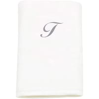 Picture of BYFT Cotton Bath Towel, 70x140cm, White, Silver, Letter "T"