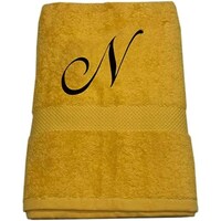 BYFT Embroidered Cotton Bath Towel, 70x140cm, Yellow, Black, Letter "N"