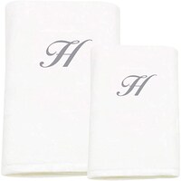 Picture of BYFT Bath & Hand Towel Set, 70x140cm, 50x80cm, White & Silver, Letter "H"
