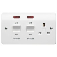 Picture of MK Logic Plus Moulded Flush Cooker Controls with DP SwitchSocket Outlet with Neon, 45A