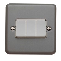 Picture of MK Metalclad Plus 3 Gang Single Pole Two Way Switch, 10A, Silver