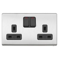 Picture of MK Aspect 2 Gang DP BSS Switchsocket Outlet with Neon, Dual Earth & Black Inserts, 13A