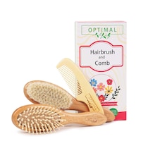 Picture of Optimal Baby Hair Brush & Comb Set with Natural Goat Bristles, Brown, Pack of 3
