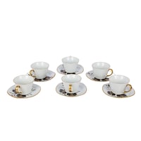 Diamond Flower Design Tea Cup With Saucer Set Of 6Pcs, Black & White