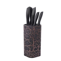 Arow Diamond Stainless Steel Knife With Holder, Set Of 6Pcs, Black & Brown