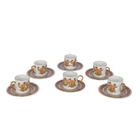 Picture of Diamond Flower Design Elegant Coffee Cup With Saucer, Gold & White, 6Pcs