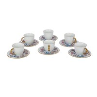 Picture of Diamond Tulip Artwork Tea Cup With Saucer Set Of 6Pcs, White & Gold