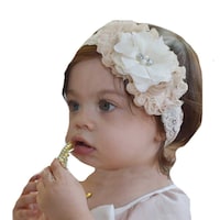 Picture of Kekeda Newborn Baby Lace Headbands with Bows, Cream