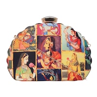 Artflyck Shell Mughal Printed Clutch Box with Detachable Sling, Multicolour