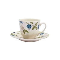 Claytan Floral Printed Cup & Saucer Set, Blue & Green, 200ml - Carton of 60 Sets