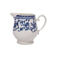 Claytan Floral Printed Ceramic Creamer Pot, Blue, 210ml - Carton of 55 Pcs