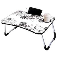 Picture of Star Deal Wooden Flower Laptop Table, White