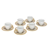 Diamond Horse Print Design Tea Cup With Saucer Set Of 6Pcs, Black & Gold