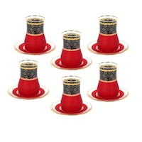 Turk Mali Vercase Print Tea Cup Set Of 12Pcs, Red & Black