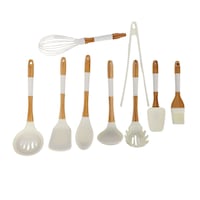 Arow Chef Silicon Spoon, Set Of 9Pcs, Light Brown & White
