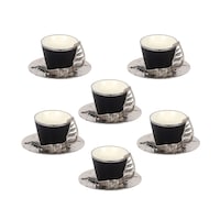 Sena Artwork Design Tea Cups With Saucer, Set Of 6Pcs, Black & Silver