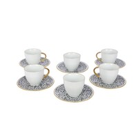 Diamond Arabic Design Tea Cup With Saucer Set Of 6Pcs, Black & White