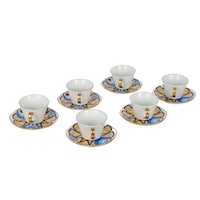 Diamond Evil Eye Plain Design Tea Cups With Saucer Set Of 6Pcs, Blue & White
