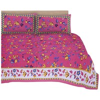 Picture of Navyata  Queen Size Floral Cotton Bedsheet with Pillow Cover, Nav07035, Pink, Set of 3