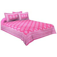 Picture of Navyata Queen Size Traditional Print Cotton Bedsheet with Pillow Cover, Nav07030 Pink, Set of 3
