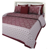 Picture of Navyata Queen Size Traditional Print Cotton Bedsheet with Pillow Cover, Maroon, Set of 3