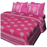 Picture of Navyata Queen Size Traditional Print Cotton Bedsheet with Pillow Cover, Nav07023, Pink, Set of 3