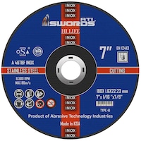 ATI Swords Metal & Inox Thin Cutting Disc, 1.0mm, 7 Inch, 180x1.6x22.23