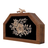 Artflyck Handcrafted Wooden Rose Style Pentagon Embroidered Clutch