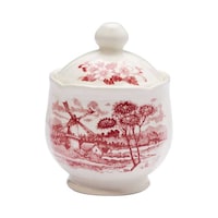 Claytan Windmill Printed Ceramic Sugar Bowl with Lid, Pink, 280ml - Carton of 65 Pcs
