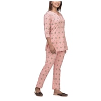 SKARLEY Women Geometric Print Top And Pyjama Set, Pink