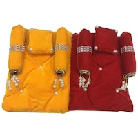 REMZ Handmade Laddu Gopal Gaddi Set Combo, GD1RY-combo, Red and Yellow