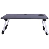 Picture of Star Deal Wooden Adjustable Laptop Table, Top Black