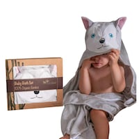 Picture of Babyzor Extra Soft Baby Hooded Bath Towel & Washcloth, 48x30inch