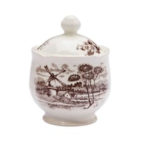 Claytan Windmill Printed Ceramic Sugar Bowl with Lid, Brown, 280ml - Carton of 66 Pcs