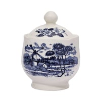 Claytan Windmill Printed Ceramic Sugar Bowl with Lid, Blue, 280ml - Carton of 65 Pcs