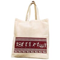 Arka Home Products Printed Warli Printed Canvas Bag, Off White