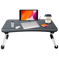 Picture of Star Deal Rectangular Wooden Laptop Table With Aluminium Frame, Black