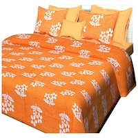 Picture of Navyata Queen Size Floral Print Cotton Bedsheet with Pillow Cover, Orange, Set of 3