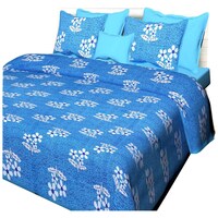 Picture of Navyata Queen Size Floral Print Cotton Bedsheet with Pillow Cover, Nav07024,  Blue, Set of 3
