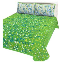 Picture of Navyata Queen Size leaf Print Cotton Bedsheet with Pillow Cover, Green, Set of 3