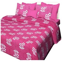 Navyata Queen Size Floral Print Cotton Bedsheet with Pillow Cover, Nav07025, Pink, Set of 3