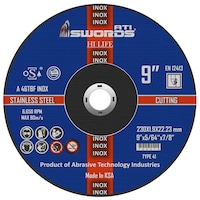 ATI Swords Metal & Inox Thin Cutting Disc, 1.0mm, 9 Inch, 230x1.9x22.23