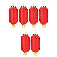 Lamps of India Nylon Hanging Fabric Lanterns, 16x10 Inch, Red, Pack of 6